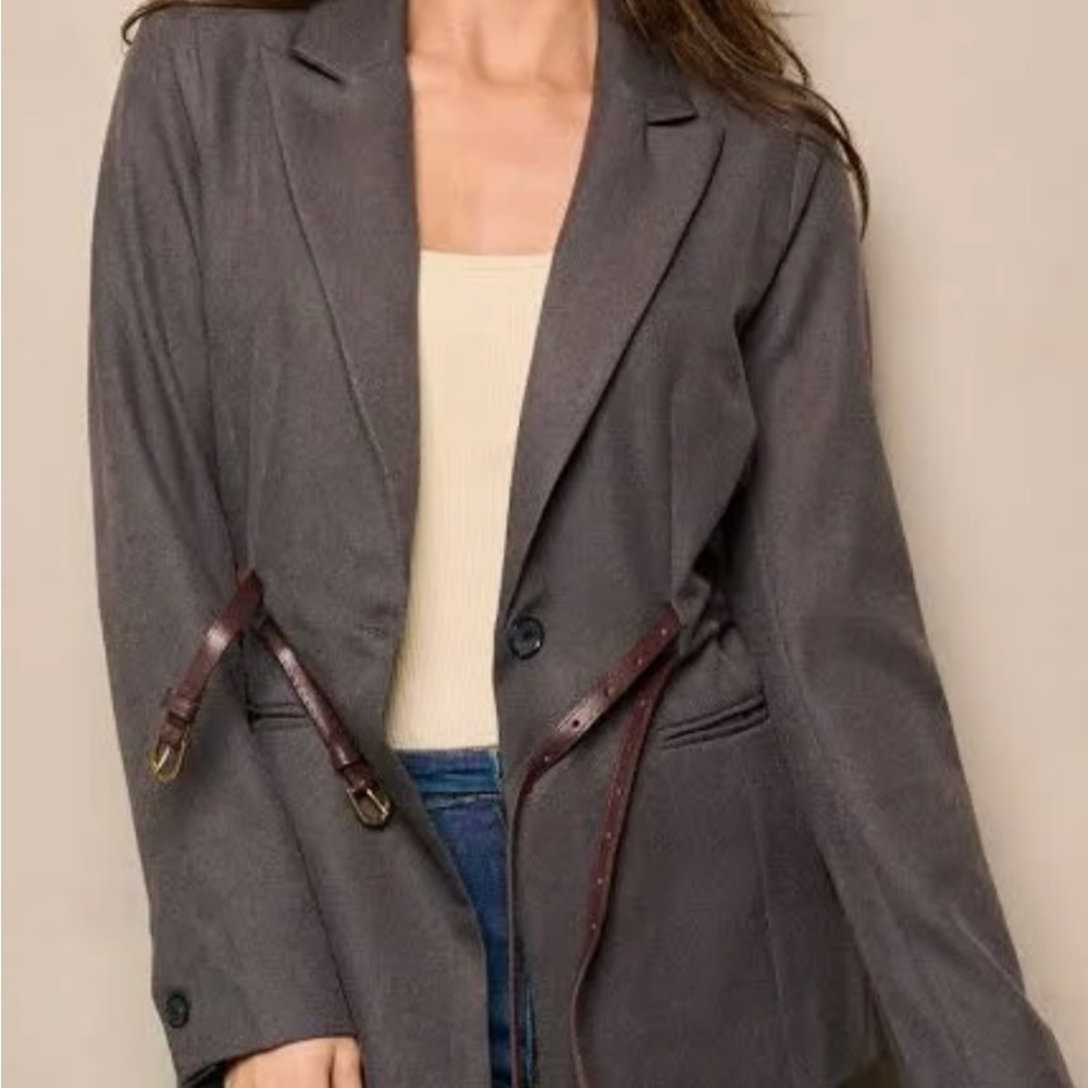 HYFVE Grey Blazer with Double Brown Belt